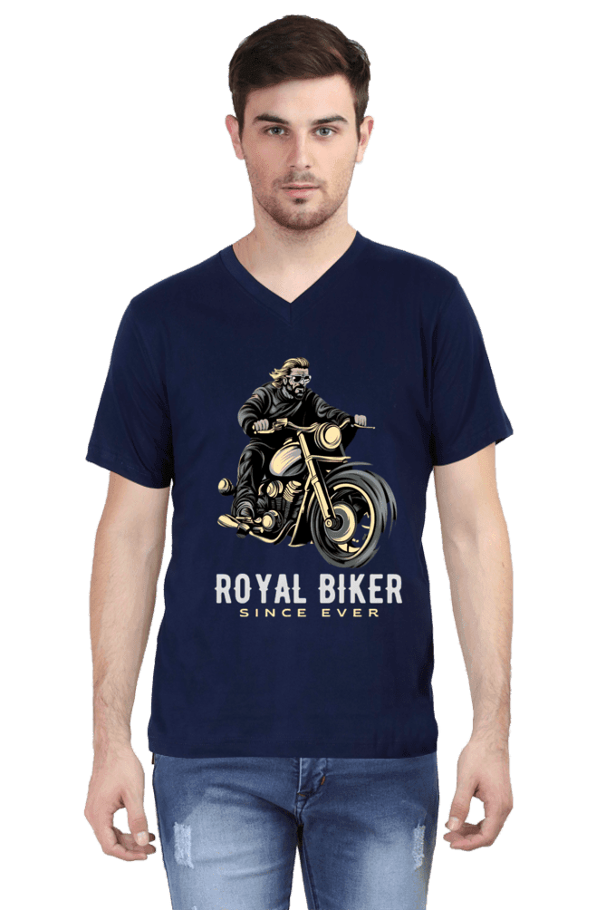 Navy Blue Men's V-Neck Royal Biker T-shirt