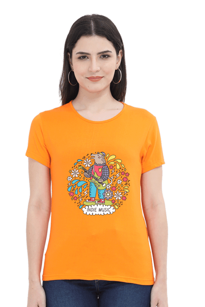 Orange Women's Music Party Crew Neck T-shirt