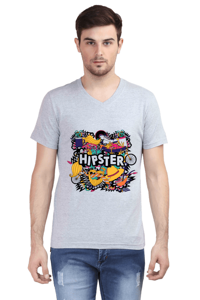 Grey Melange Men's V-Neck Hispter T-shirt