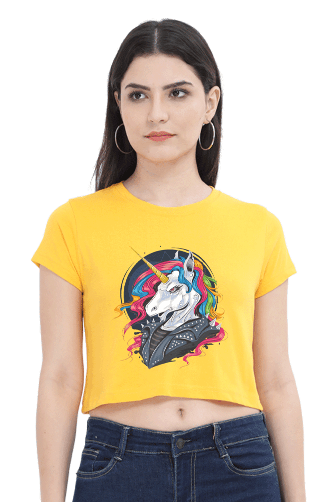 Golden Yellow Women's Unicorn Crop Top