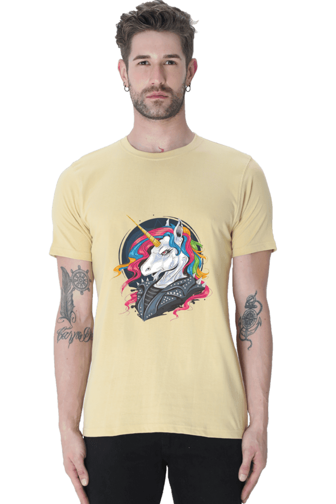 Beige Men's Unicorn Crew Neck T-shirt