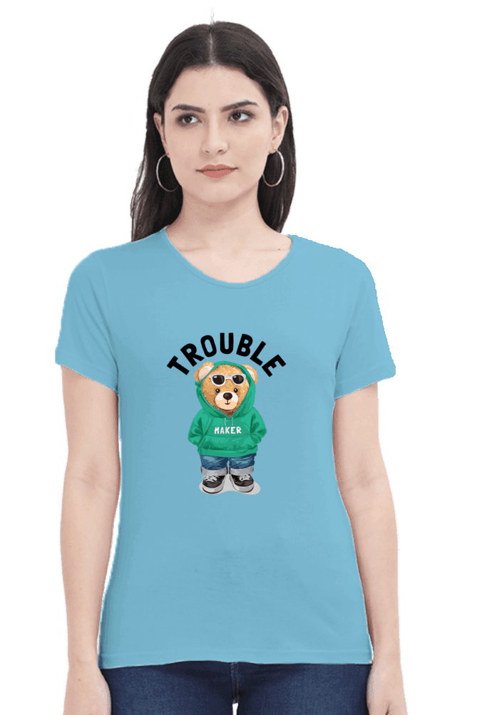 New Sky Blue Women's Trouble Maker Teddy Crew Neck T-shirt