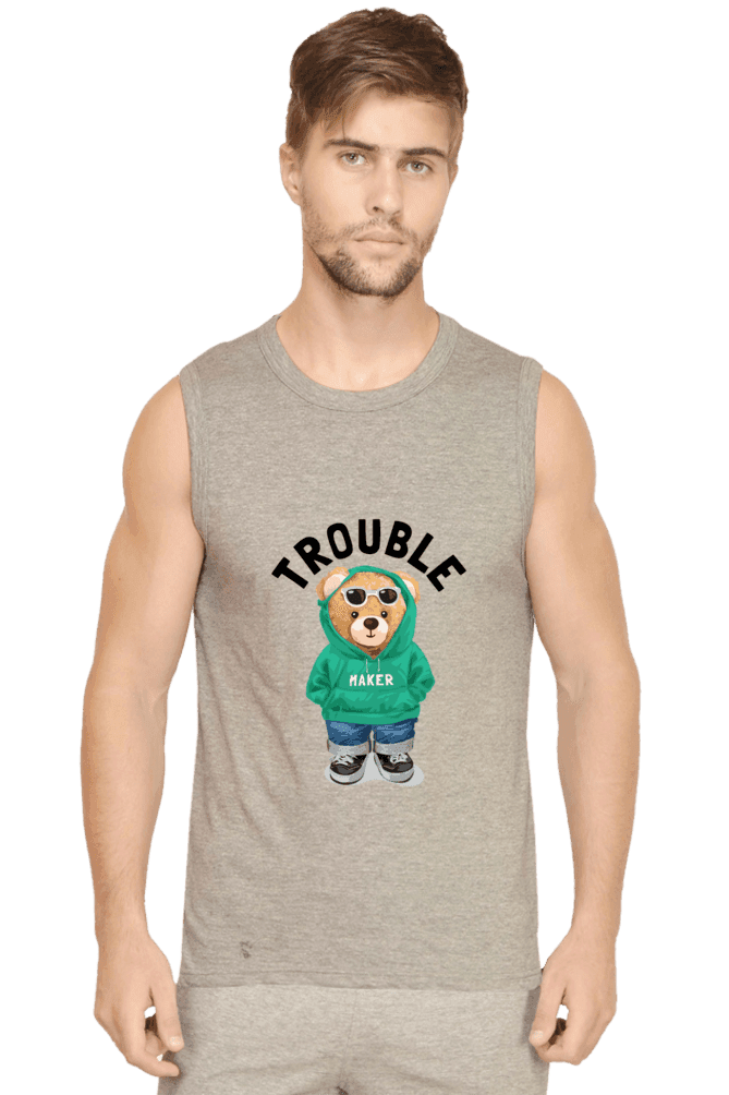 Grey Melange Men's Trouble Maker Sleeveless T-shirt