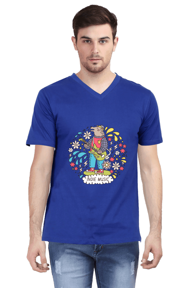 Royal Blue Men's Music Hipster V-Neck T-shirt